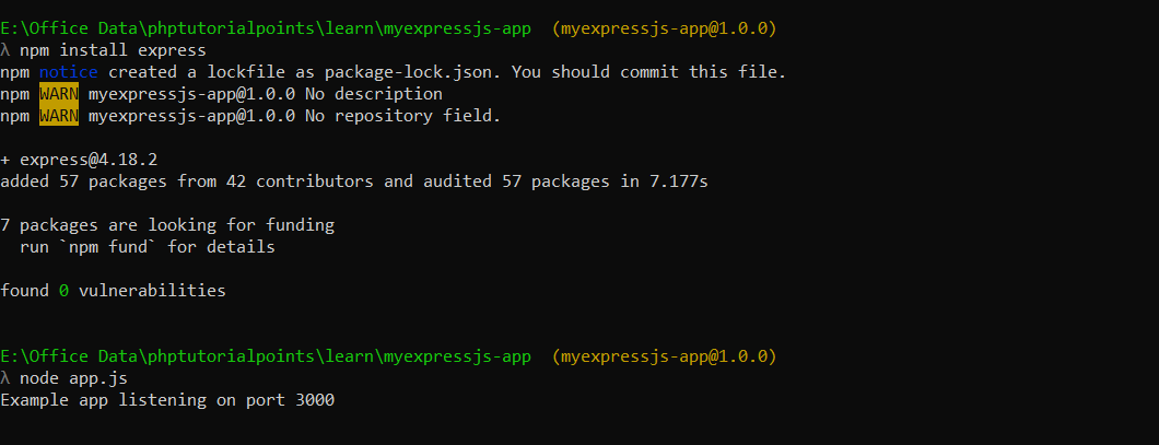 Express.js installation Step 2